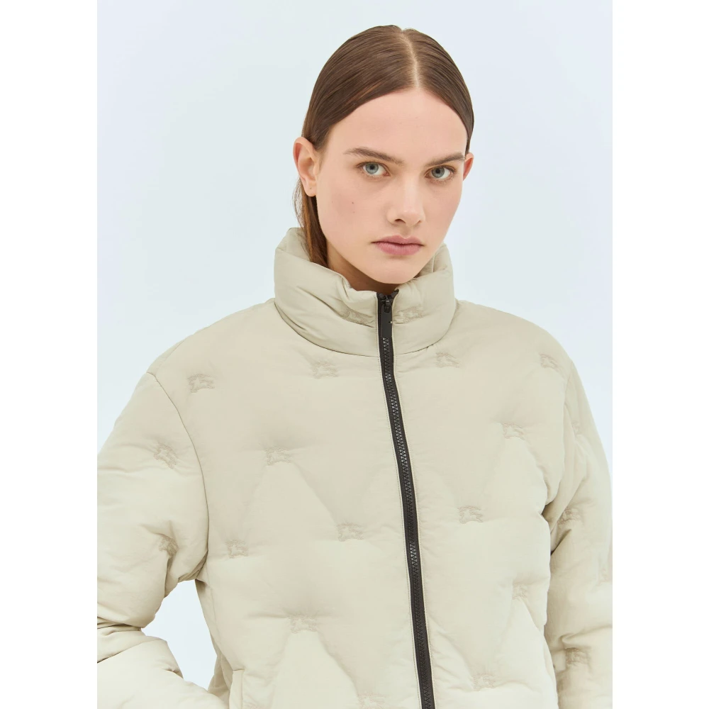 Burberry Gewatteerde Nylon Donsjas met Logo Gray Dames