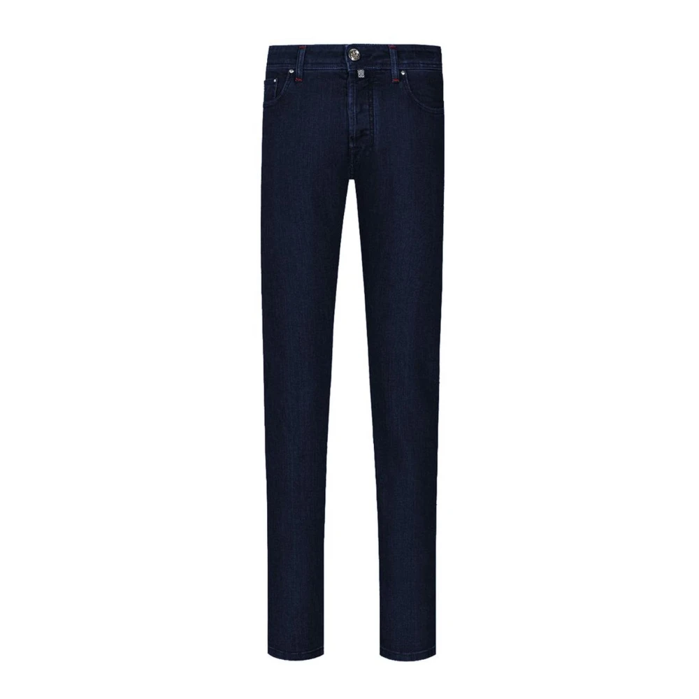 Jacob Cohën Blauwe Denim Jeans met Leren Patch Blue Heren