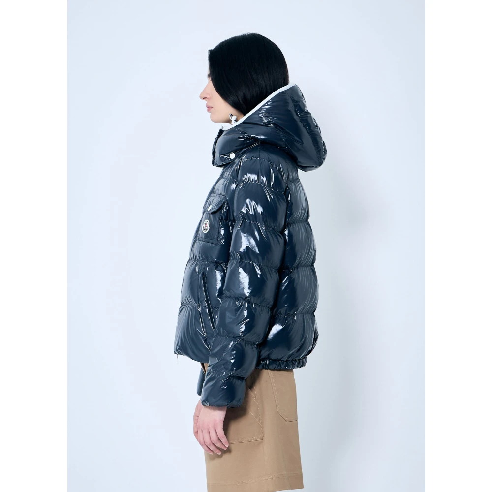 Moncler Korte donsjas met afneembare capuchon Blue Dames