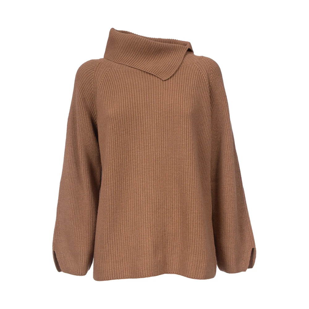 Le Tricot Perugia Hoge hals wol zijde kasjmier trui Brown Dames
