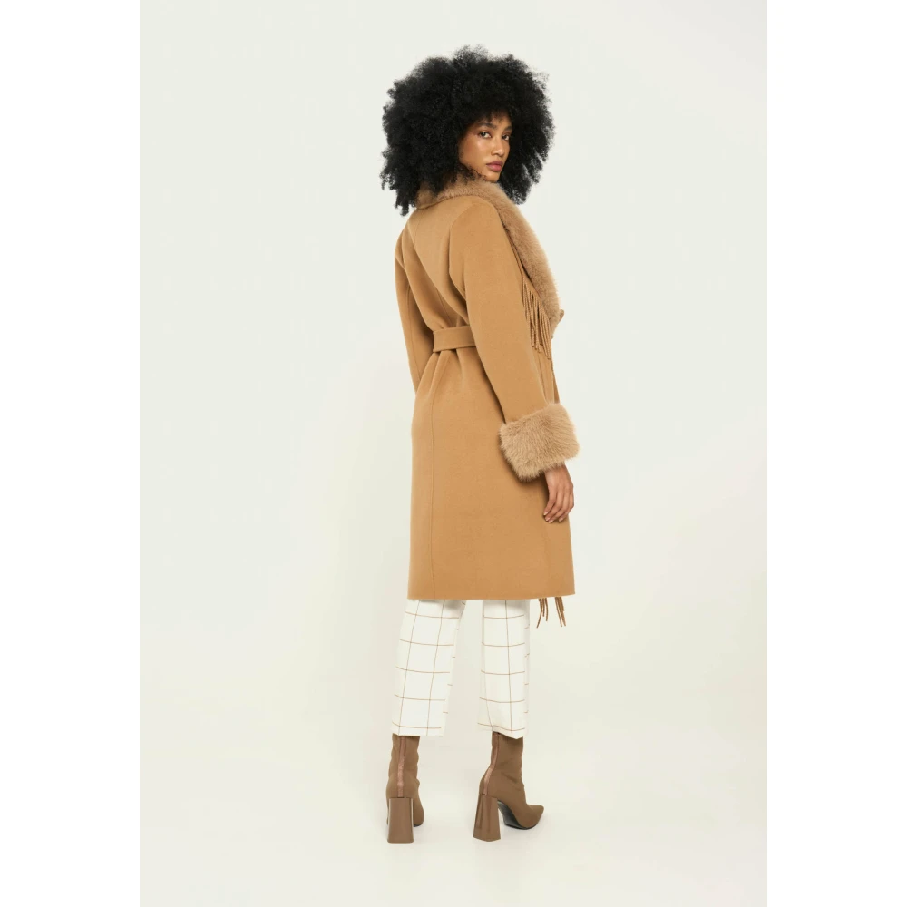 Vicario Cinque Wollen jas met afneembare nepbont Brown Dames