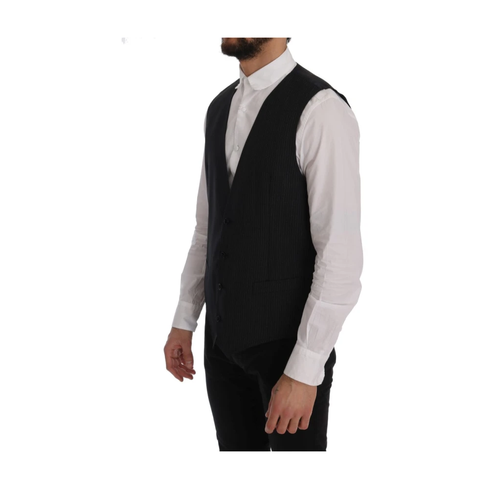 Dolce & Gabbana Elegante Gestreepte Wollen Vest Gray Heren