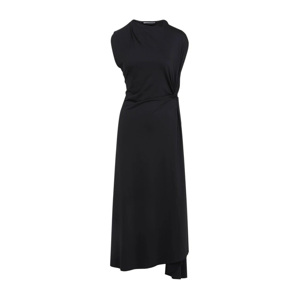 Victoria Beckham Zwarte Asymmetrische Drape Midi Jurk Black Dames