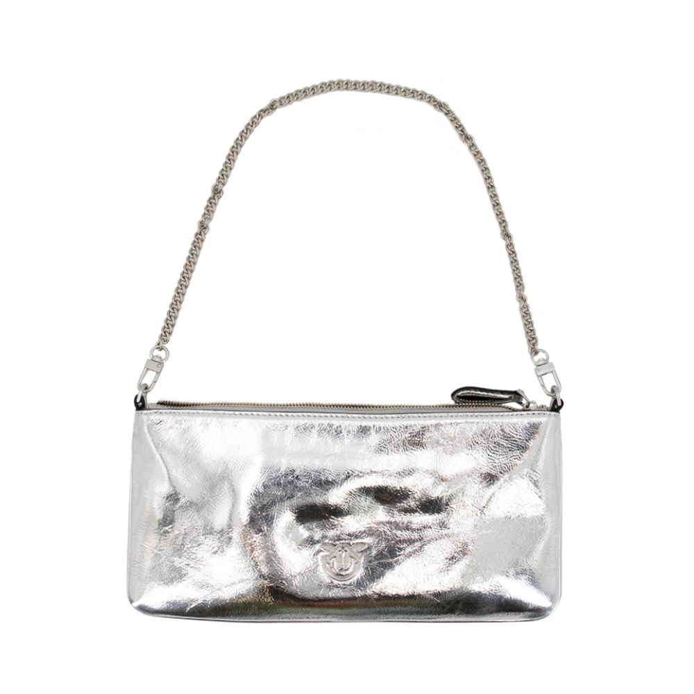Pinko Platte tas met metalen kettingriem Gray Dames