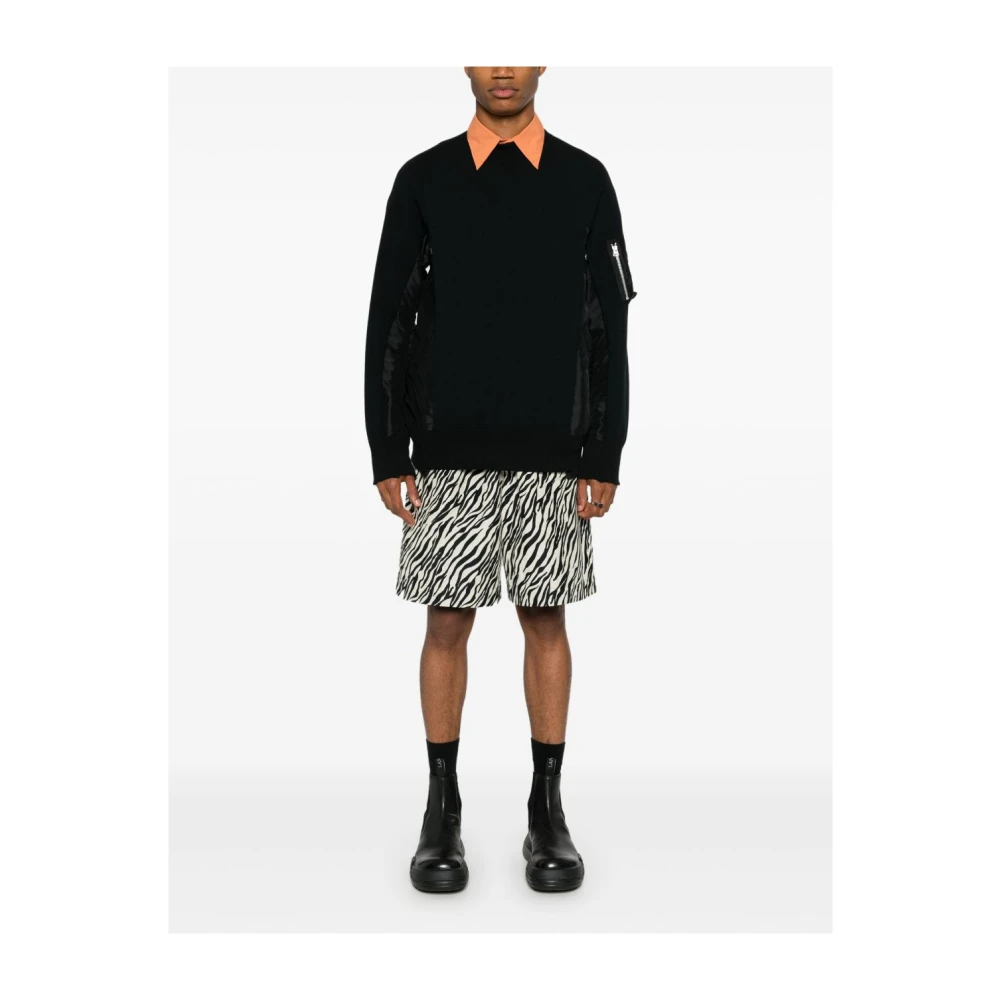 Sacai Zwarte Crew Neck Sweater met Ritszak Black Heren