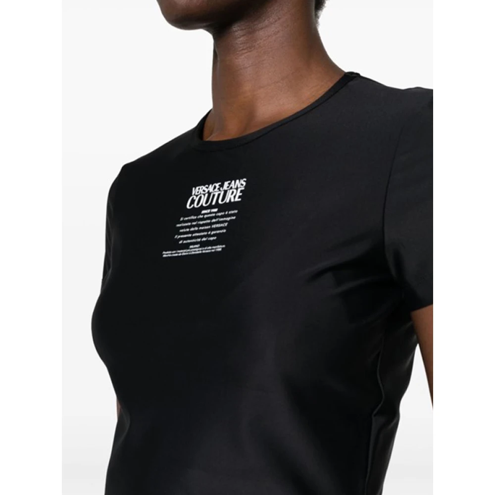 Versace Jeans Couture Zwart Logo-Print Cropped T-Shirt Black Dames
