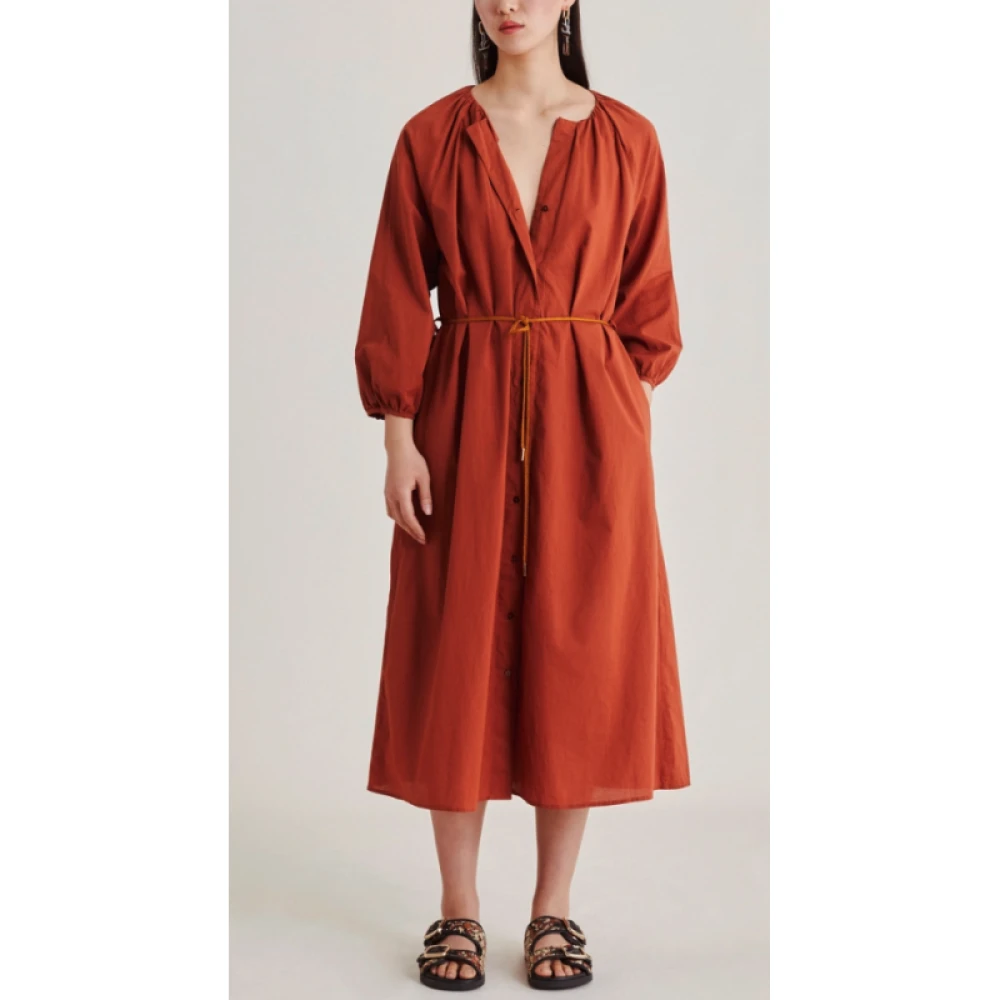 Momoni Terracotta Katoenen Jurk met Ballonmouwen Orange Dames