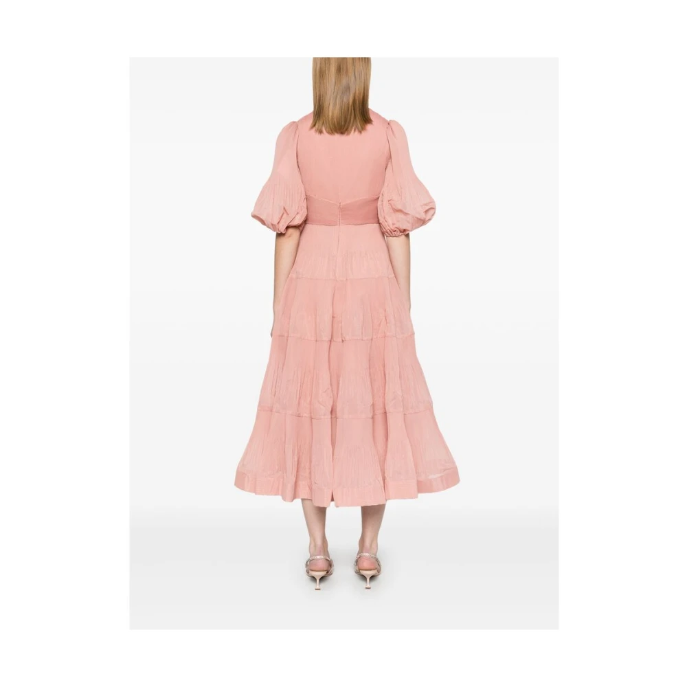 Zimmermann Koraal Geplooide V-Hals Jurk Pink Dames