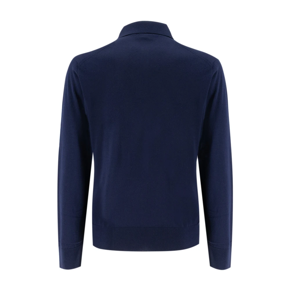 Sease Essentiële Lange Mouw Wol Polo Shirt Blue Heren