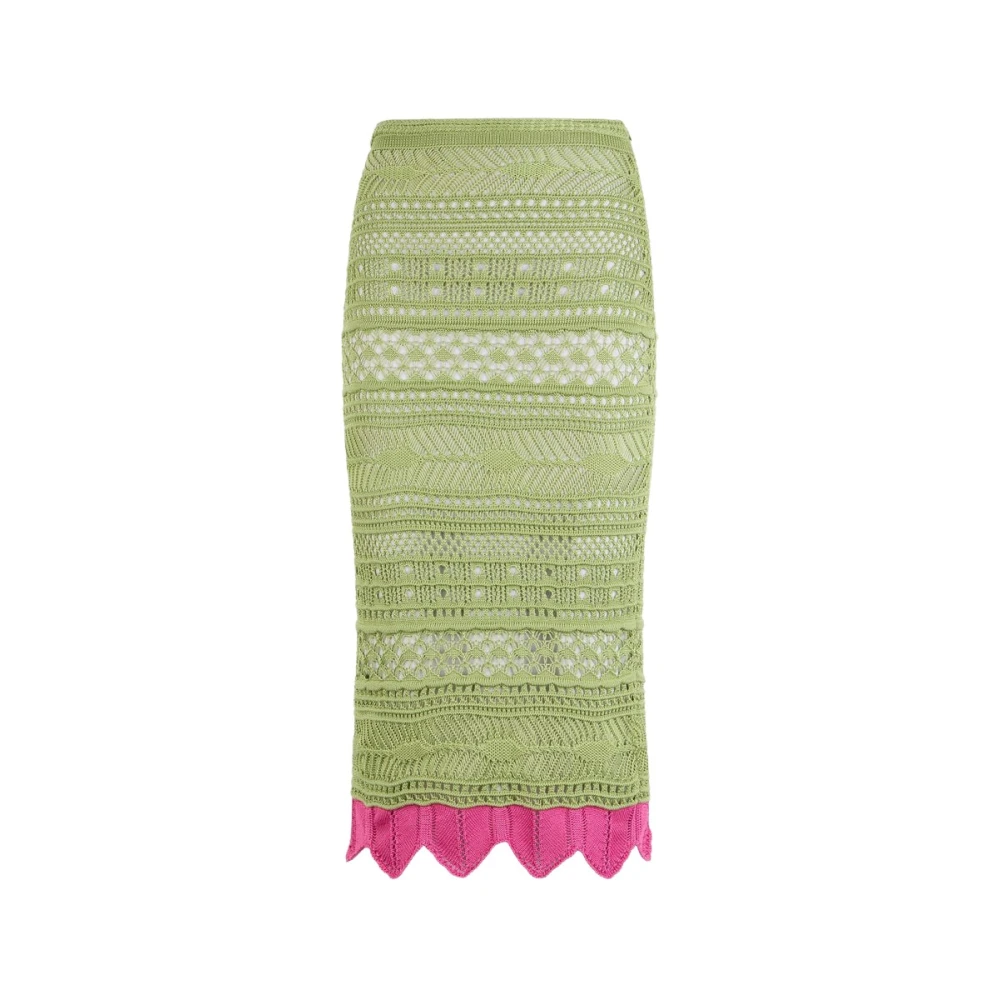 Roberto Cavalli Women's Green Midi Knit Skirt With Contrast Detail