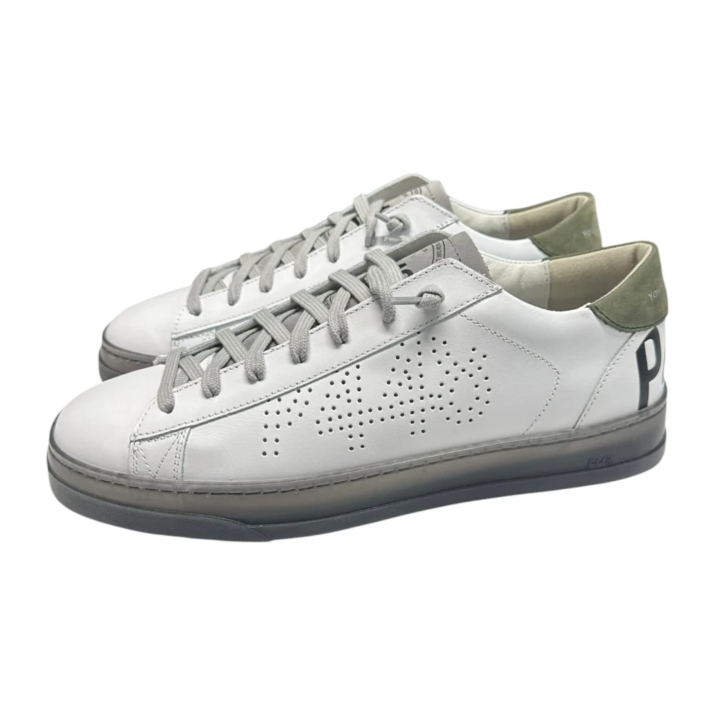 P448 Witte leren sneakers met grijze en groene accenten White Heren