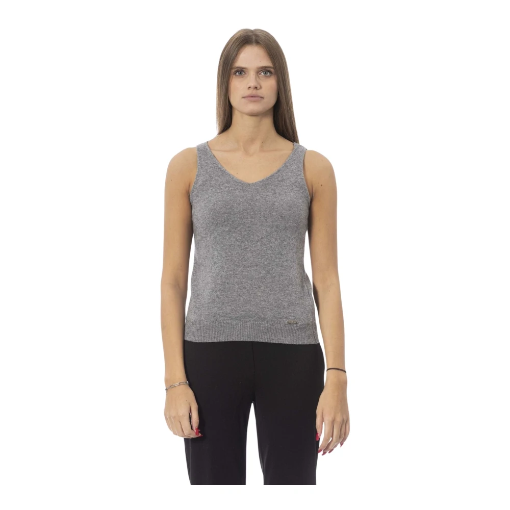 Baldinini V-hals tanktop in fijn geribbeld breisel Gray Dames