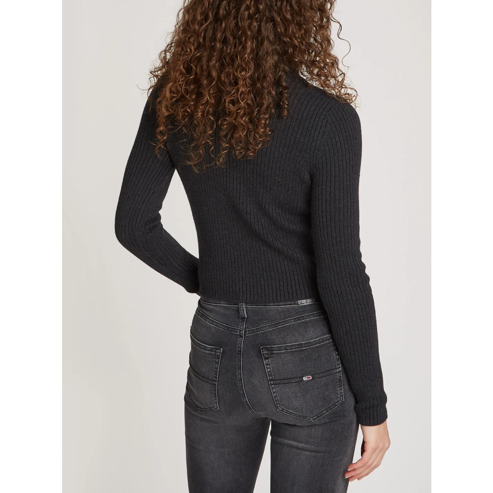 Tommy Jeans Geribbelde Dolcevita Trui Black Dames