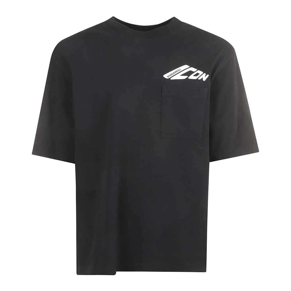 Dsquared2 Katoenen Crew-Neck T-shirt met Voorzak Black Heren