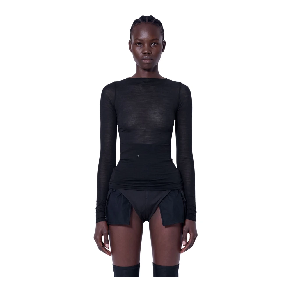 Rick Owens Long Sleeve Wool Silk Tee - Woman Tops Black It - 44 - Immagine 2