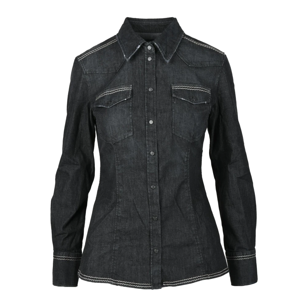 Dondup Casual overhemd met katoenmix Black Dames