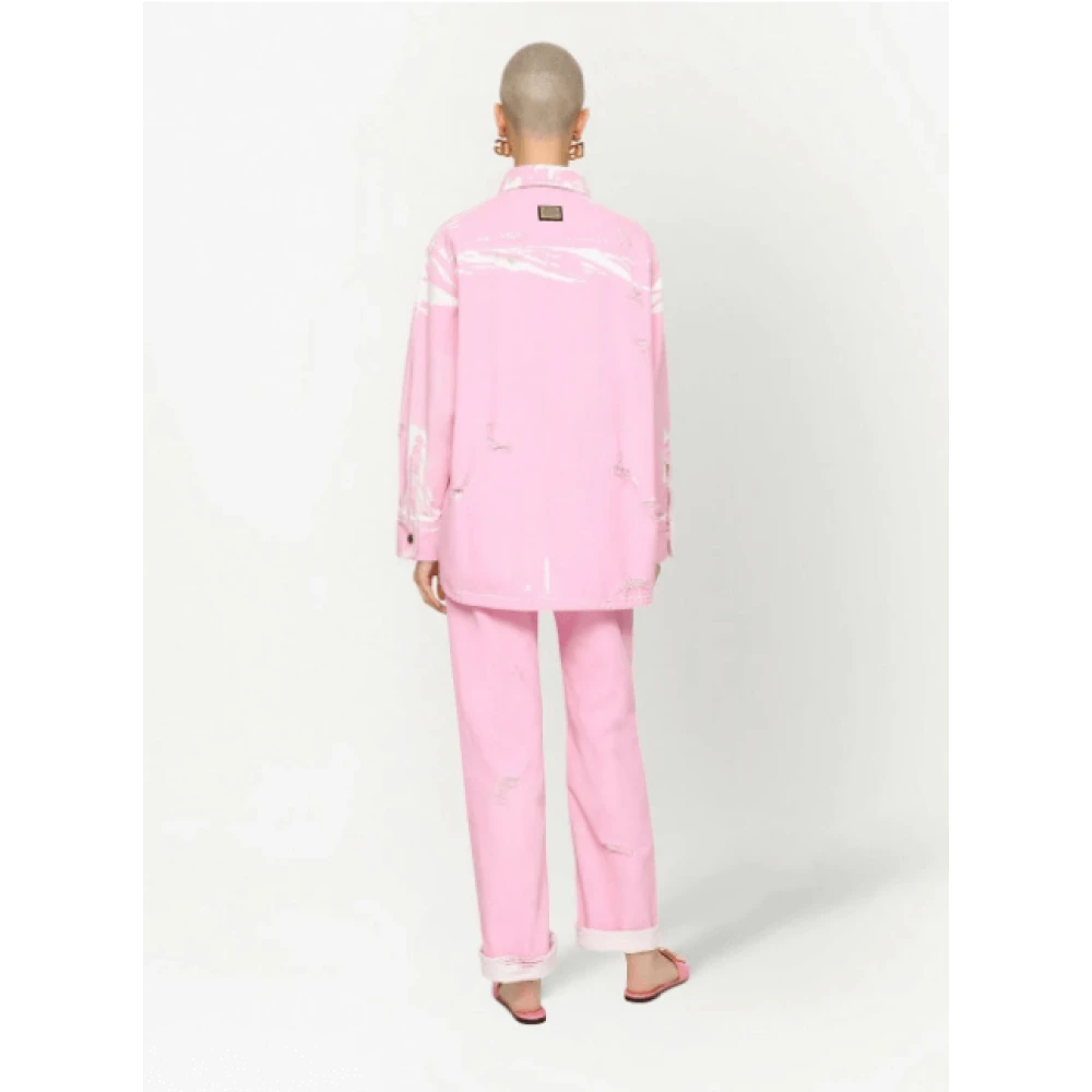 Dolce & Gabbana Roze Distressed-Detail Denim Jeans Pink Dames