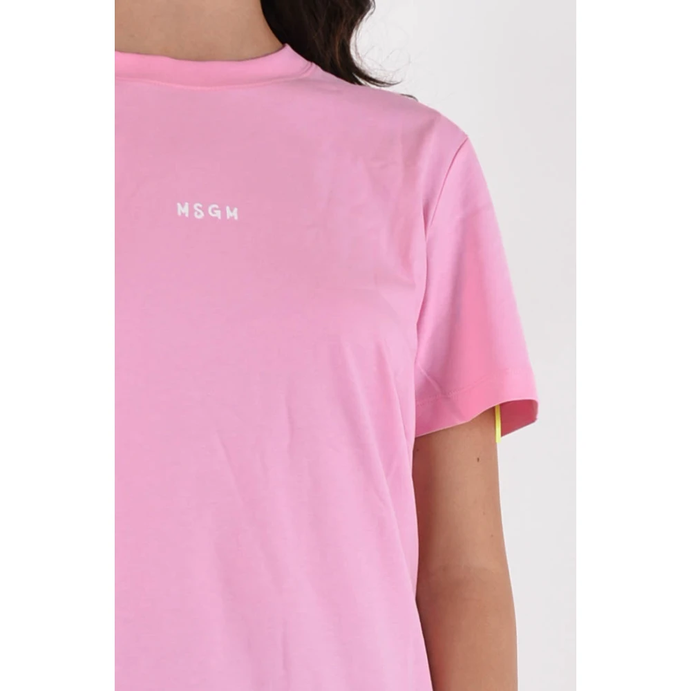 Msgm Logo Print Regular Fit T-Shirt Pink Dames