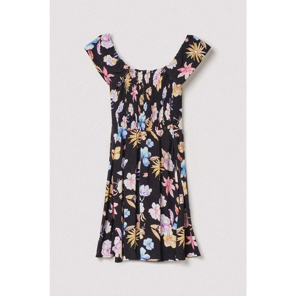 Mar De Margaritas Bloesem Zwart Boothals Jurk Multicolor Dames