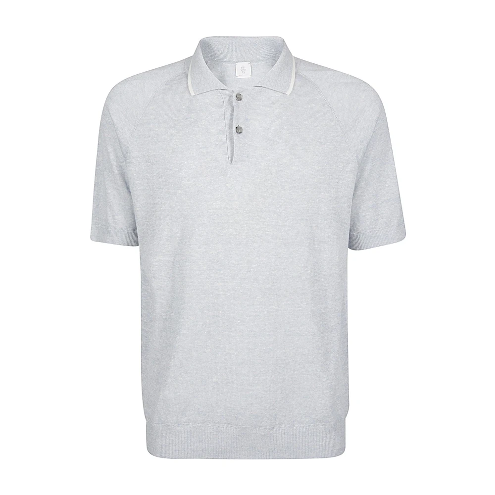 Eleventy Linnen Mouliné Raglan Polo Shirt Gray Heren