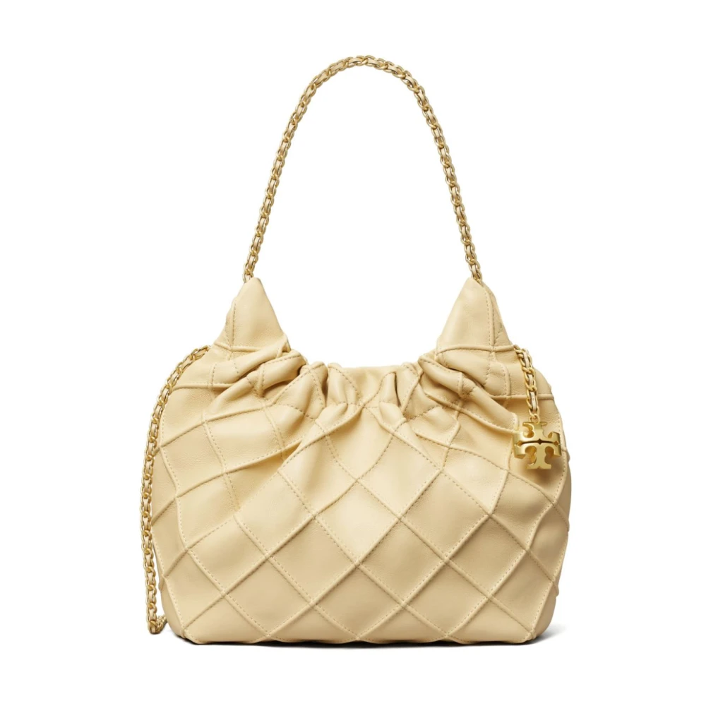 TORY BURCH Gele Leren Trekkoordtas met Ketting Yellow Dames