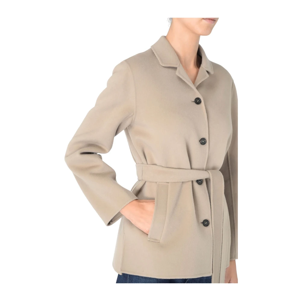 Max Mara Beige Wollen Jas met Riem Beige Dames