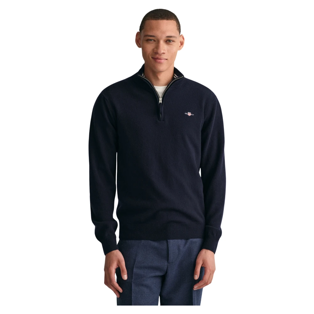 Gant Men's Blue Turtlenecks, S, Superfine Lambswool Half-Zip Jumper