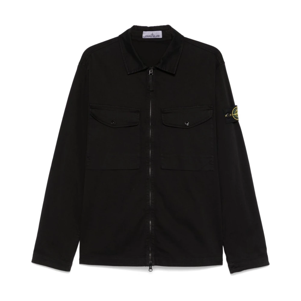 Stone Island Zwarte Rits Shirt met Zakken Black Heren