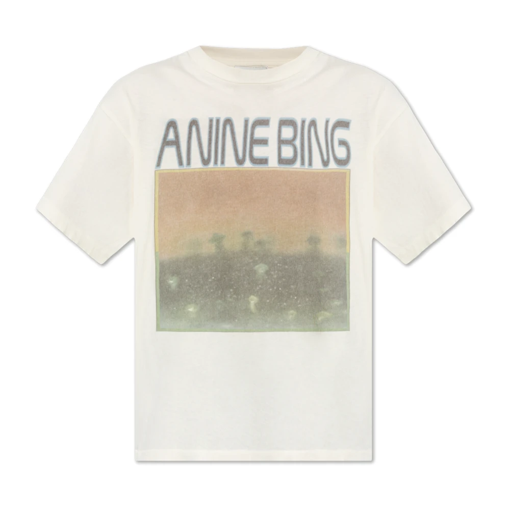 Anine Bing Paddestoelen Grafische Tee Off White Beige Dames