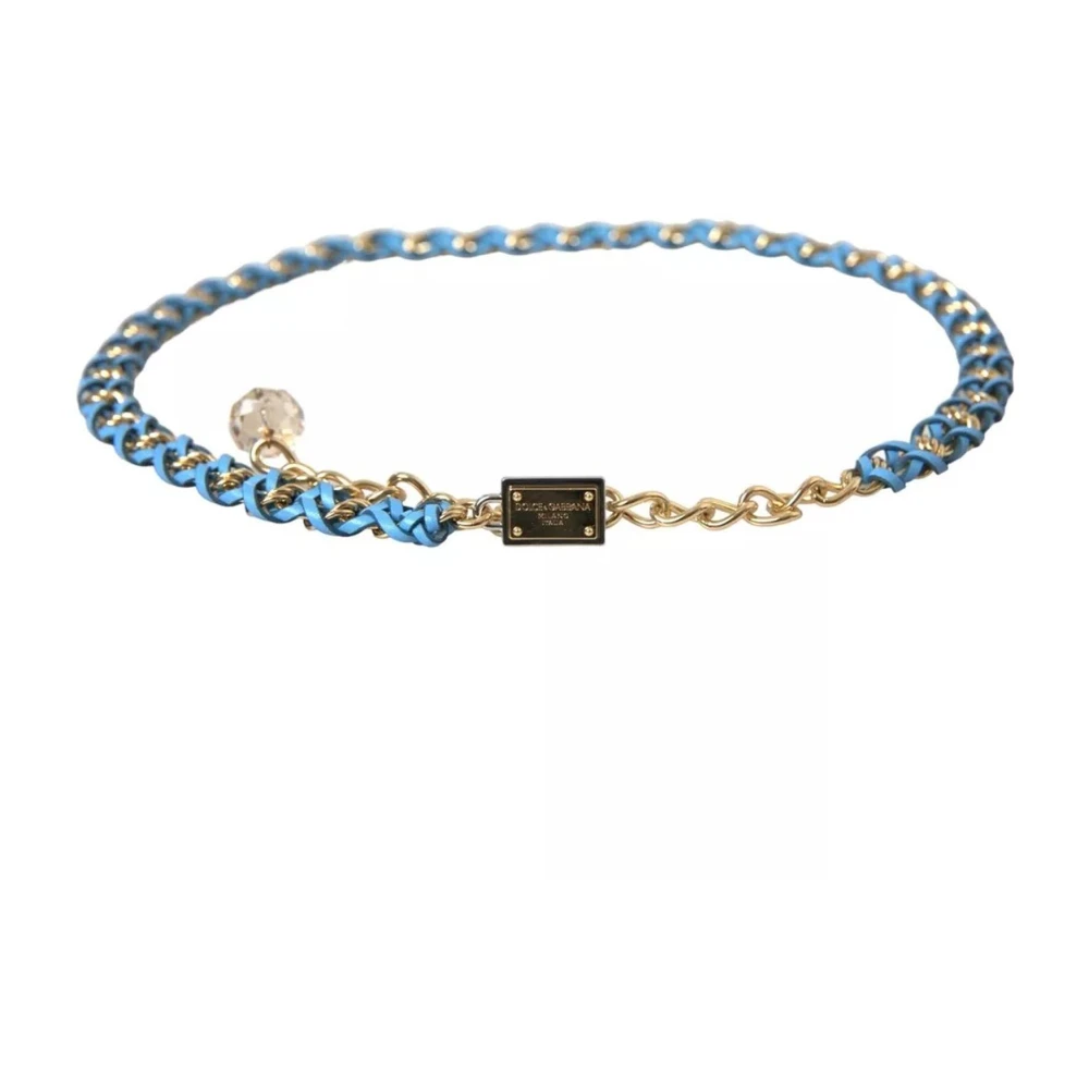 Dolce & Gabbana Blauwe Gevlochten Gouden Ketting Taille Riem Blue Dames