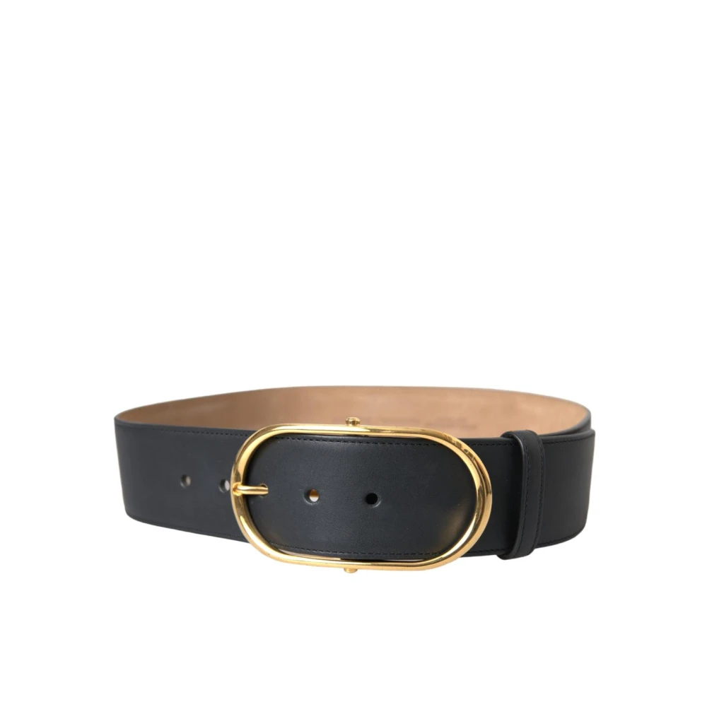 Dolce & Gabbana Men's Black Classic Metal Oval Buckle Belt
