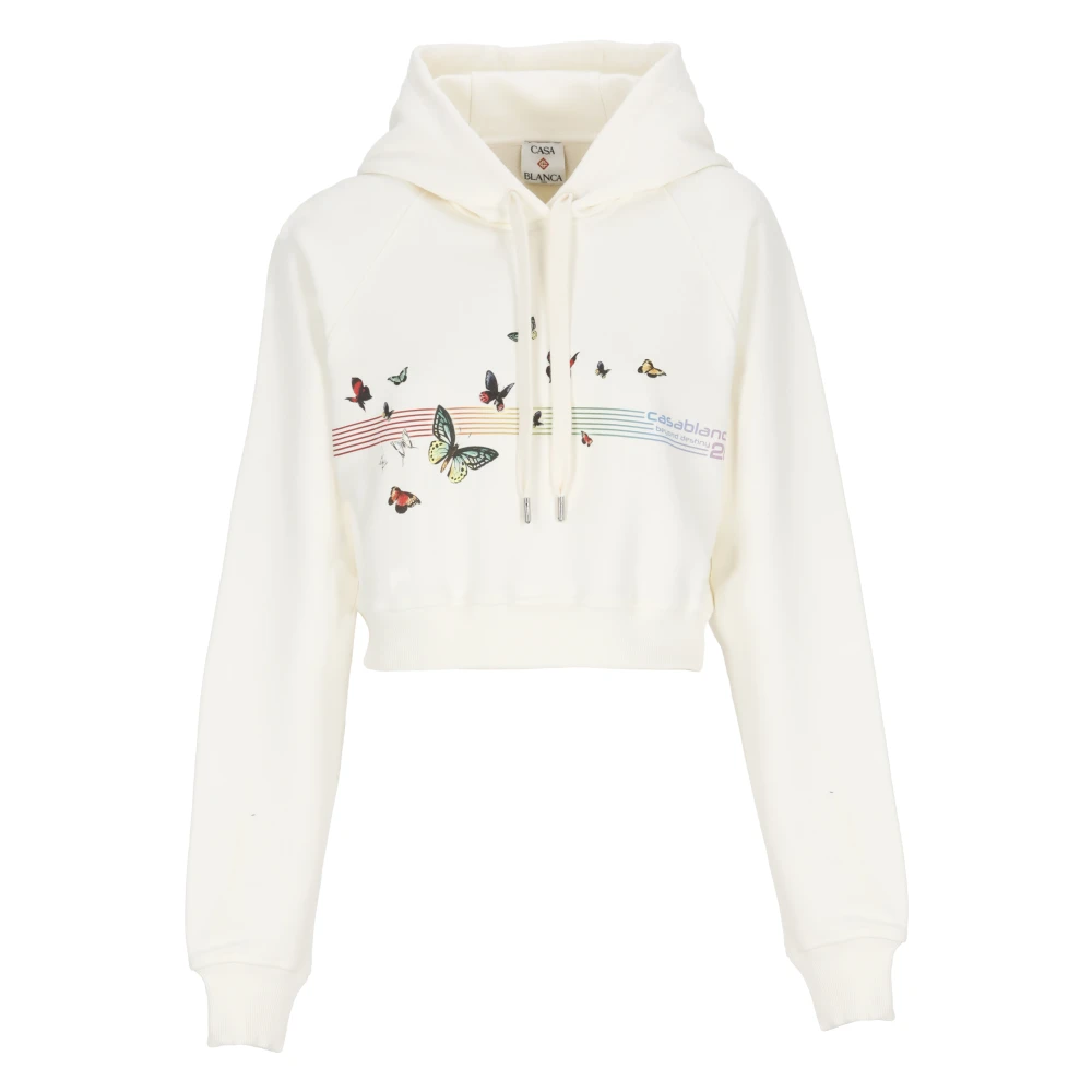 Casablanca Women's Beige Hoodies, S, Butterfly Logo Hoodie