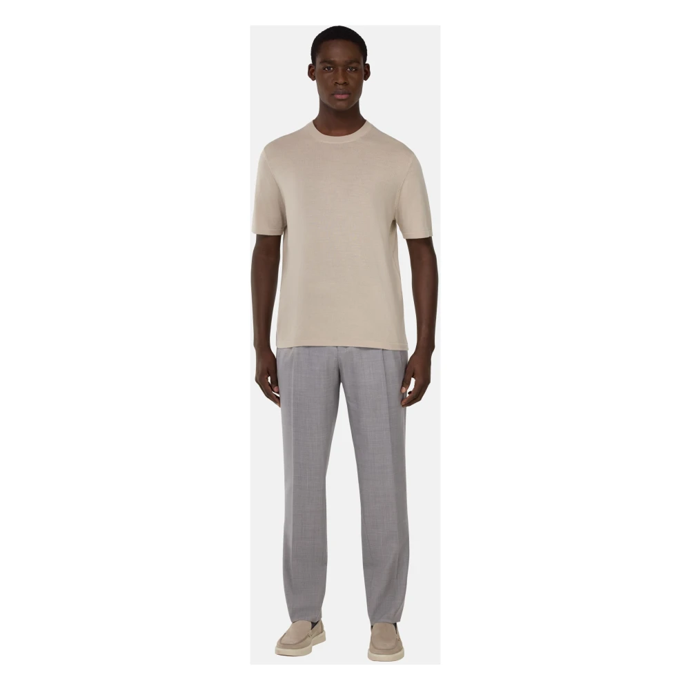 Boggi Milano Gebreid Merinowol T-shirt Beige Heren