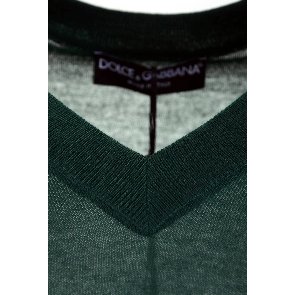 Dolce & Gabbana Cashmere V-hals Pullover voor Mannen Green Heren
