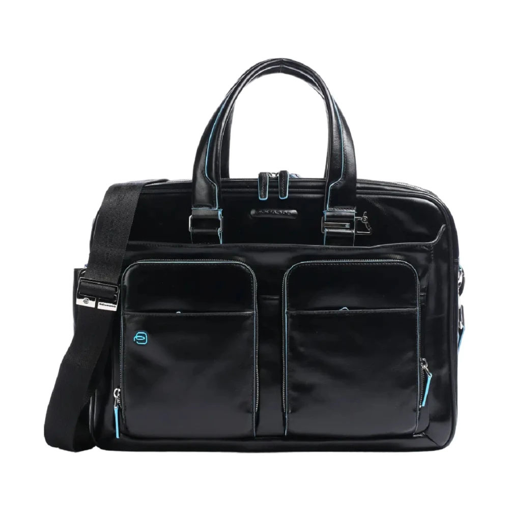 Piquadro Zwarte leren laptoptas met meerdere compartimenten Black Unisex