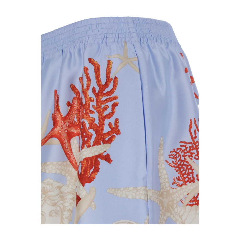 Versace Blauwe Zeebodemprint Zijden Shorts Multicolor Heren