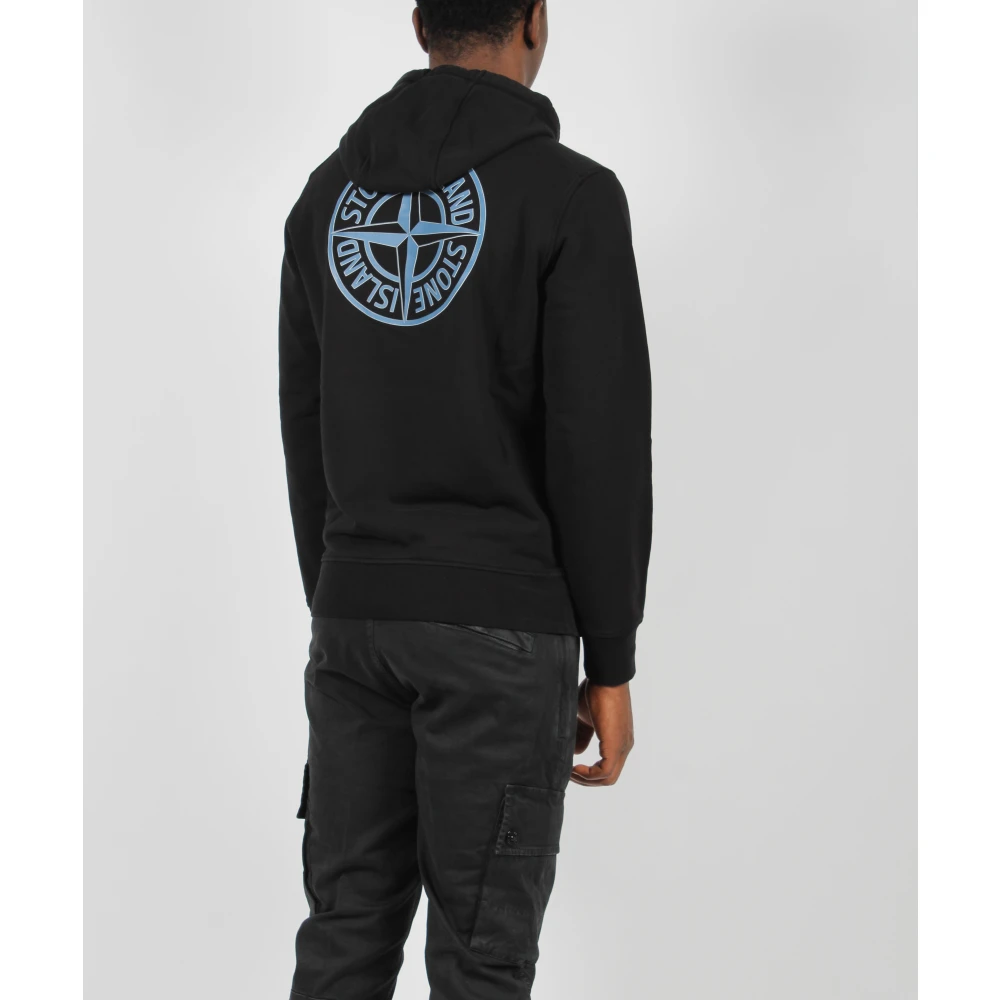Stone Island Logo Hoodie Katoenen Sweatshirt Fw24 Black Heren