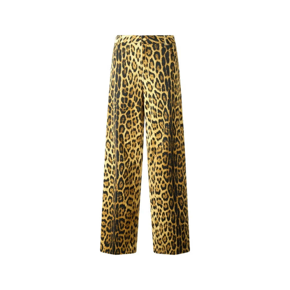 Roberto Cavalli Brown Jeans With Jaguar Skin Print - Female - Wide Trousers - M - Trousers