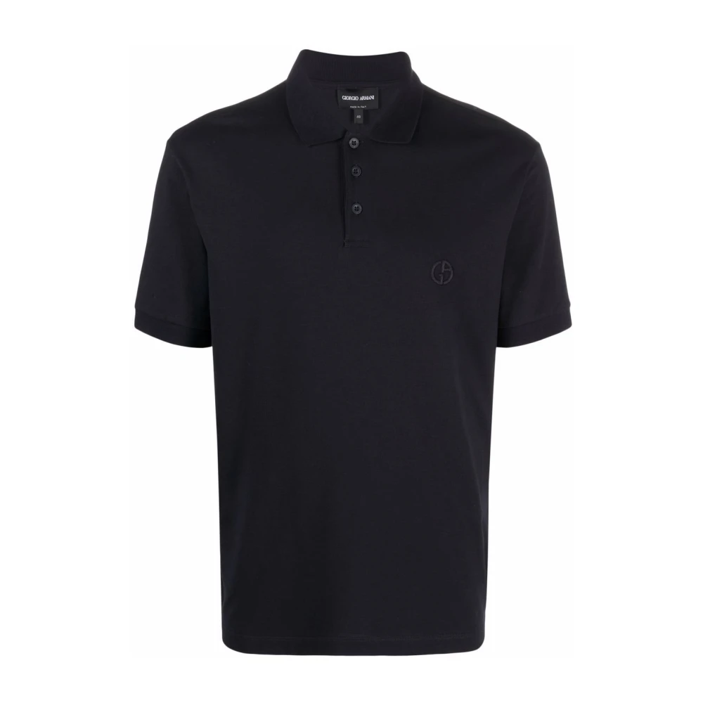Giorgio Armani , Polo Shirts, Male, Blue, 4XL, Logo Cotton Polo Shirt