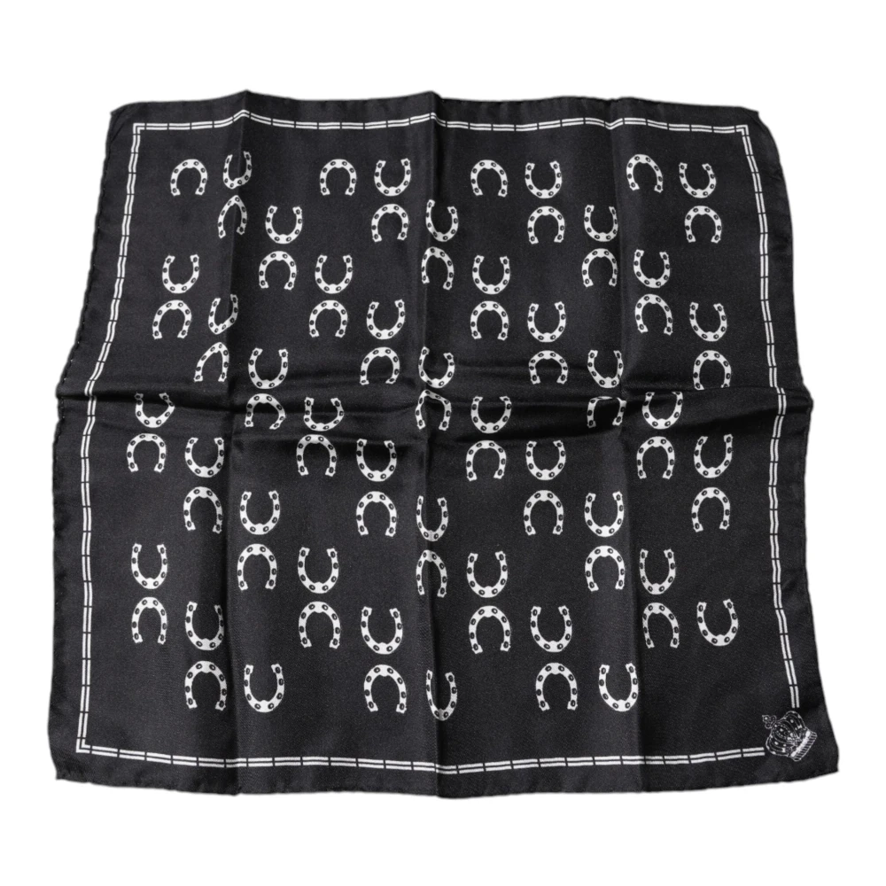 Dolce & Gabbana Men's Black Horseshoe Silk Square Handkerchief Scarf - Handkerchiefs - One Size - Accessories