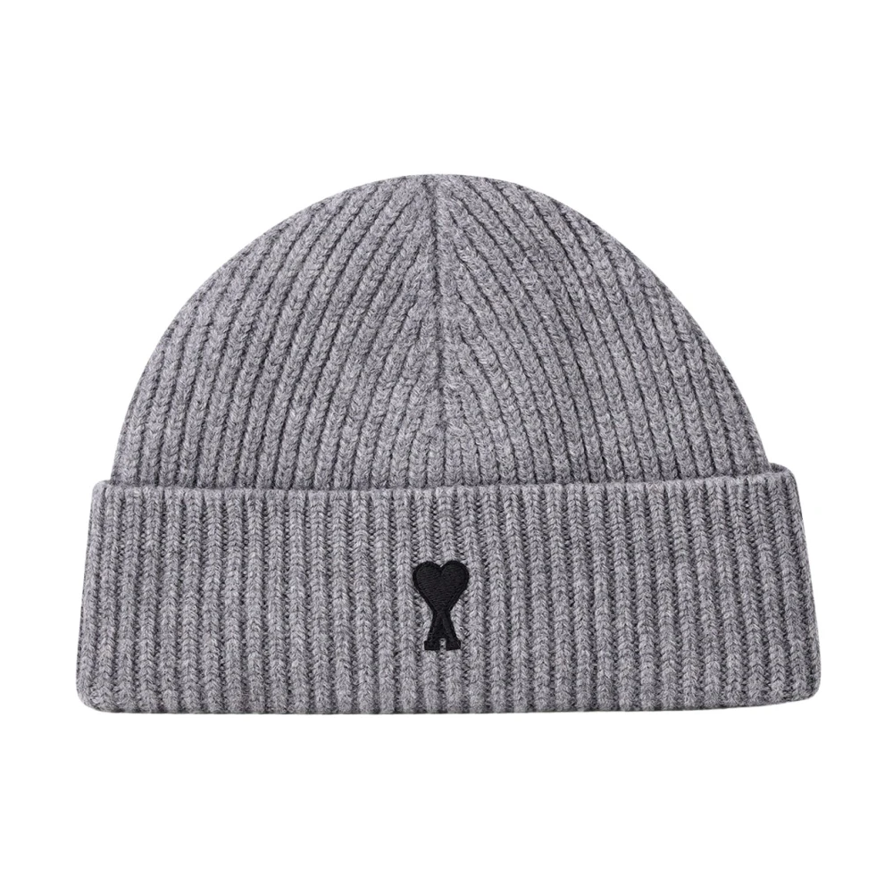 Ami Paris Uomo Grigio - Berretto In Lana A Coste - Accessories - One Size