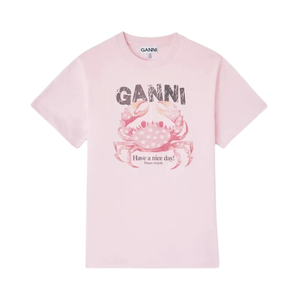 Ganni Women's Pink Basic Cotton Jersey T-Shirt - T-Shirts - L - Tops