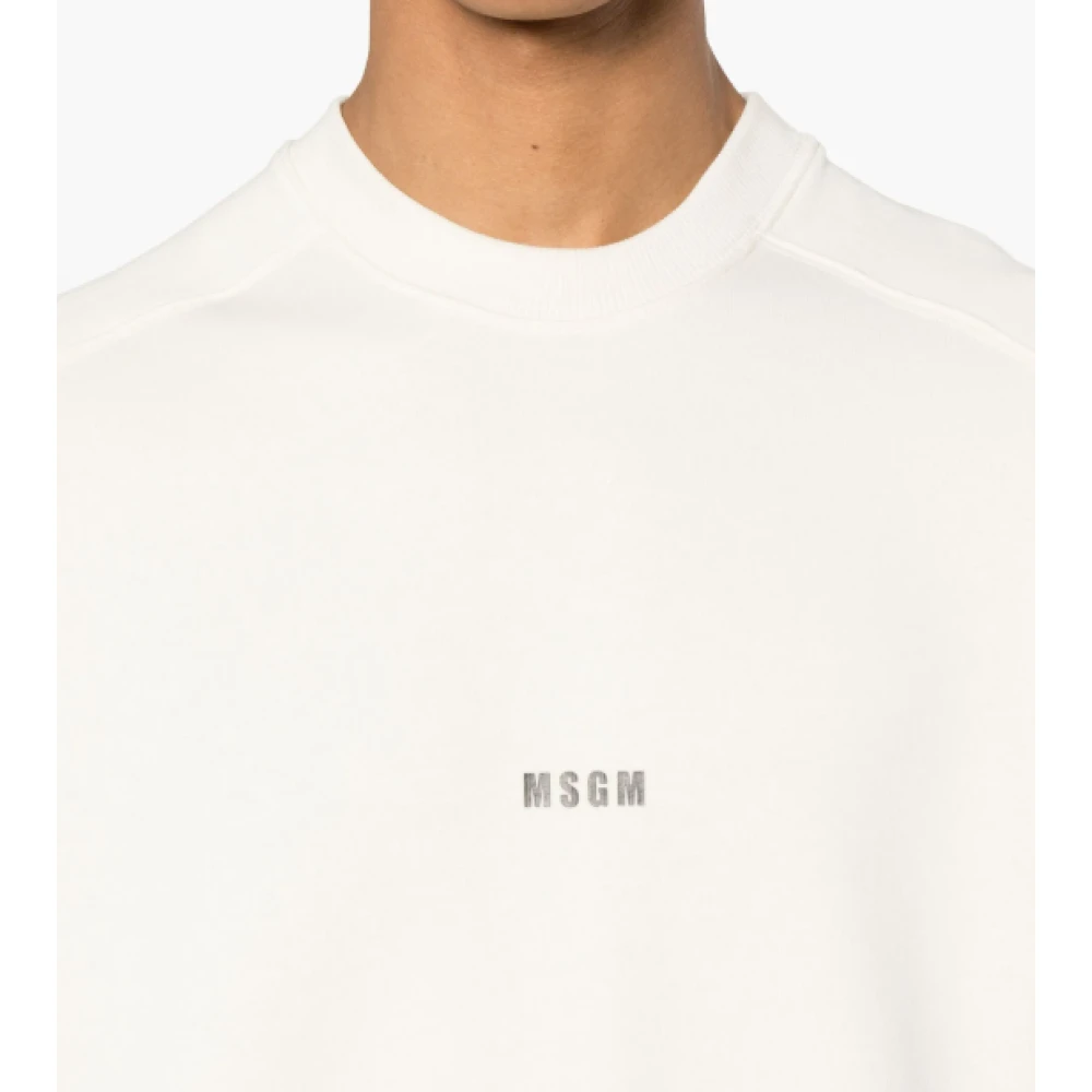 Msgm Logo Print Crewneck Sweater Beige Heren