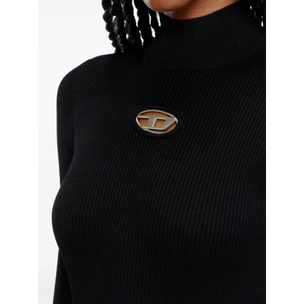 Diesel Ribgebreide Jurk met D-Plaat Black Dames