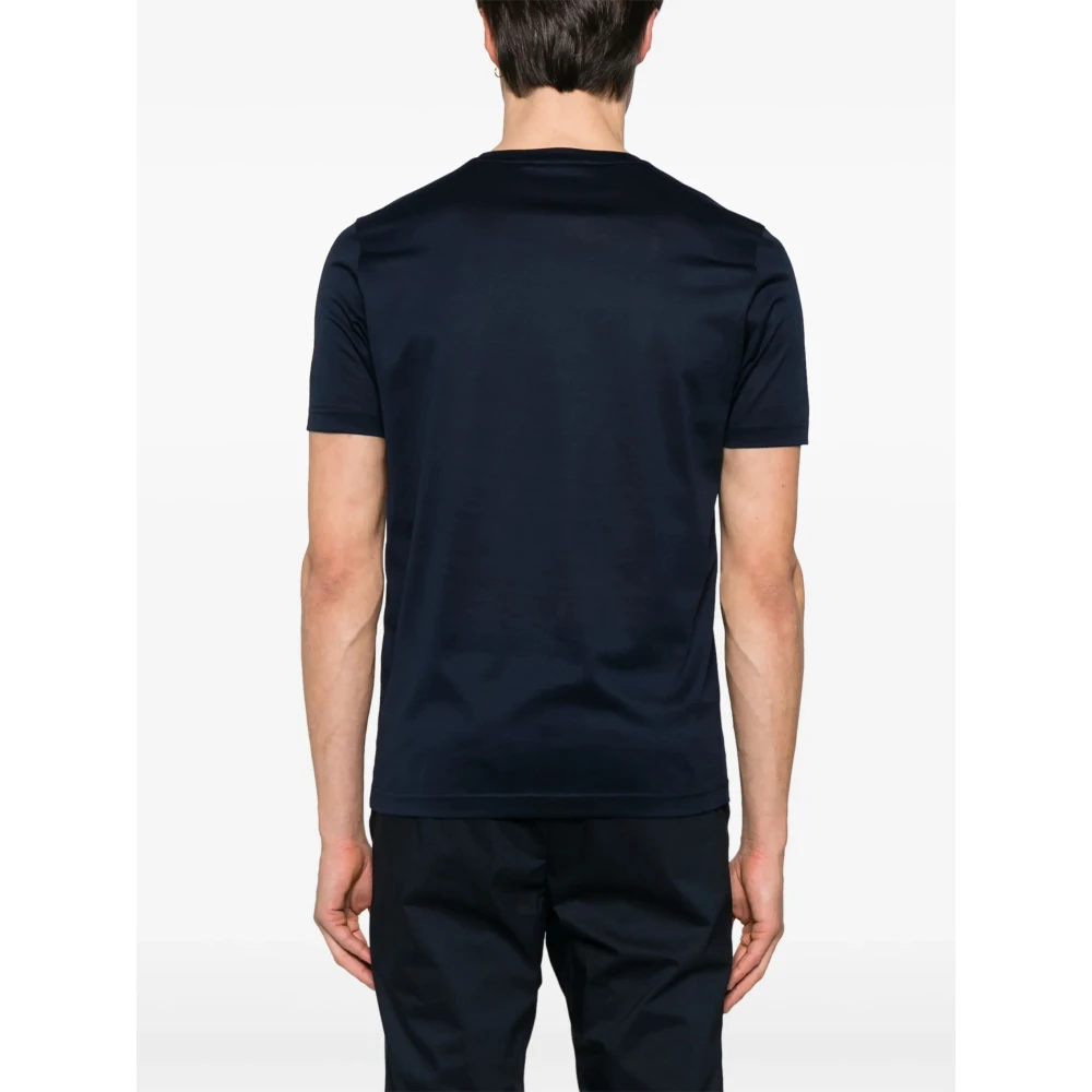 Corneliani Geborduurd katoenen T-shirt gemaakt in Italië Blue Heren