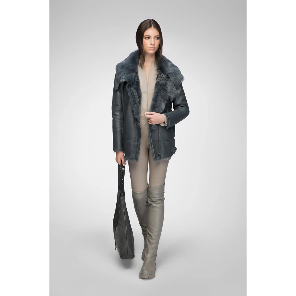 Vespucci by VSP Paige Donker Indigo Shearling Jas Blue Dames