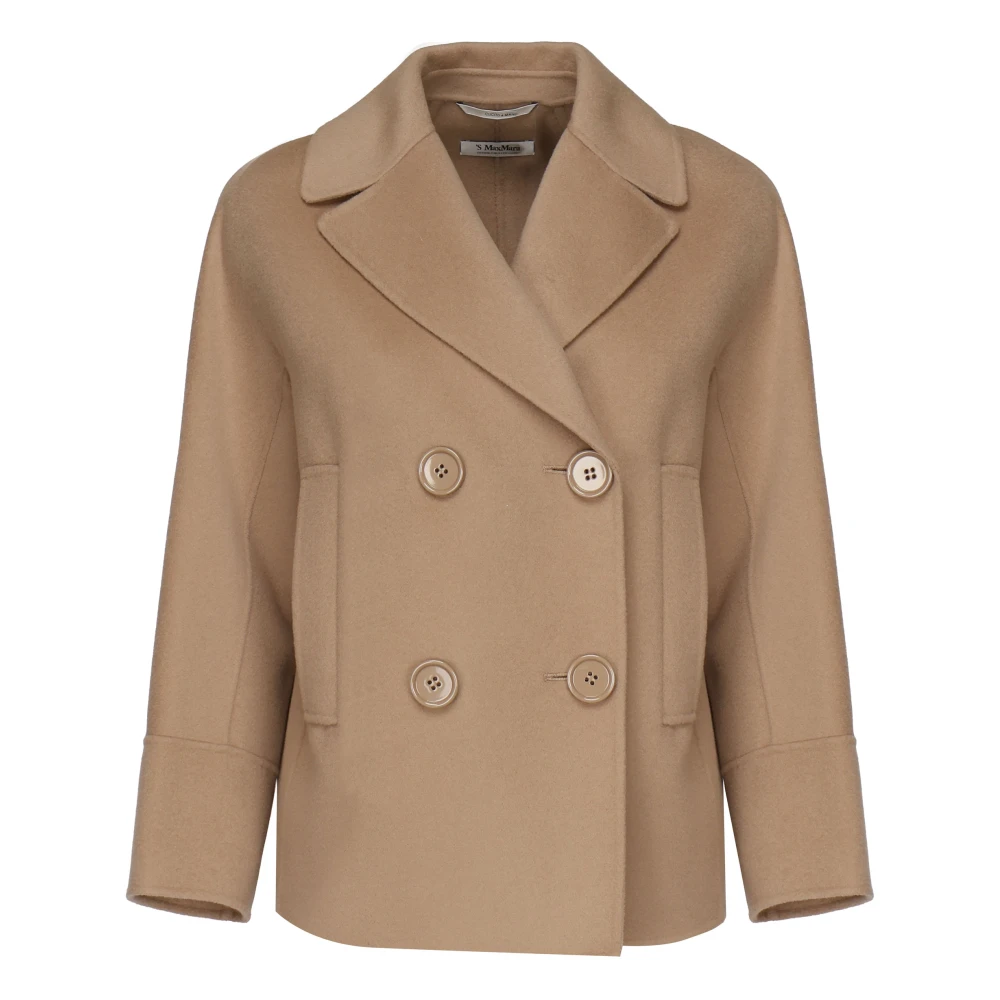 Max Mara Double-Breasted Kamelenwol Jas Brown Dames