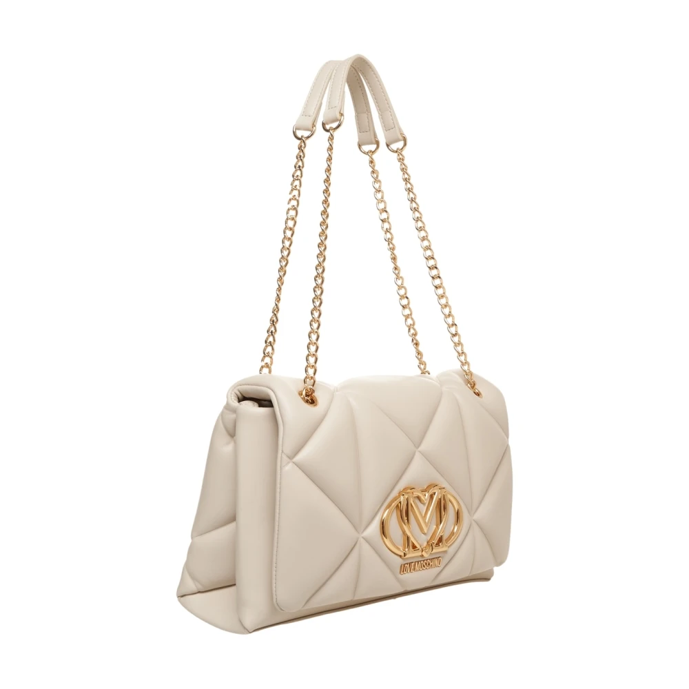 Love Moschino Witte Gewatteerde Schoudertas Beige Dames