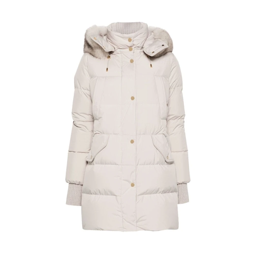 Moorer Beige Gewatteerde Jas met Bontafwerking Beige Dames
