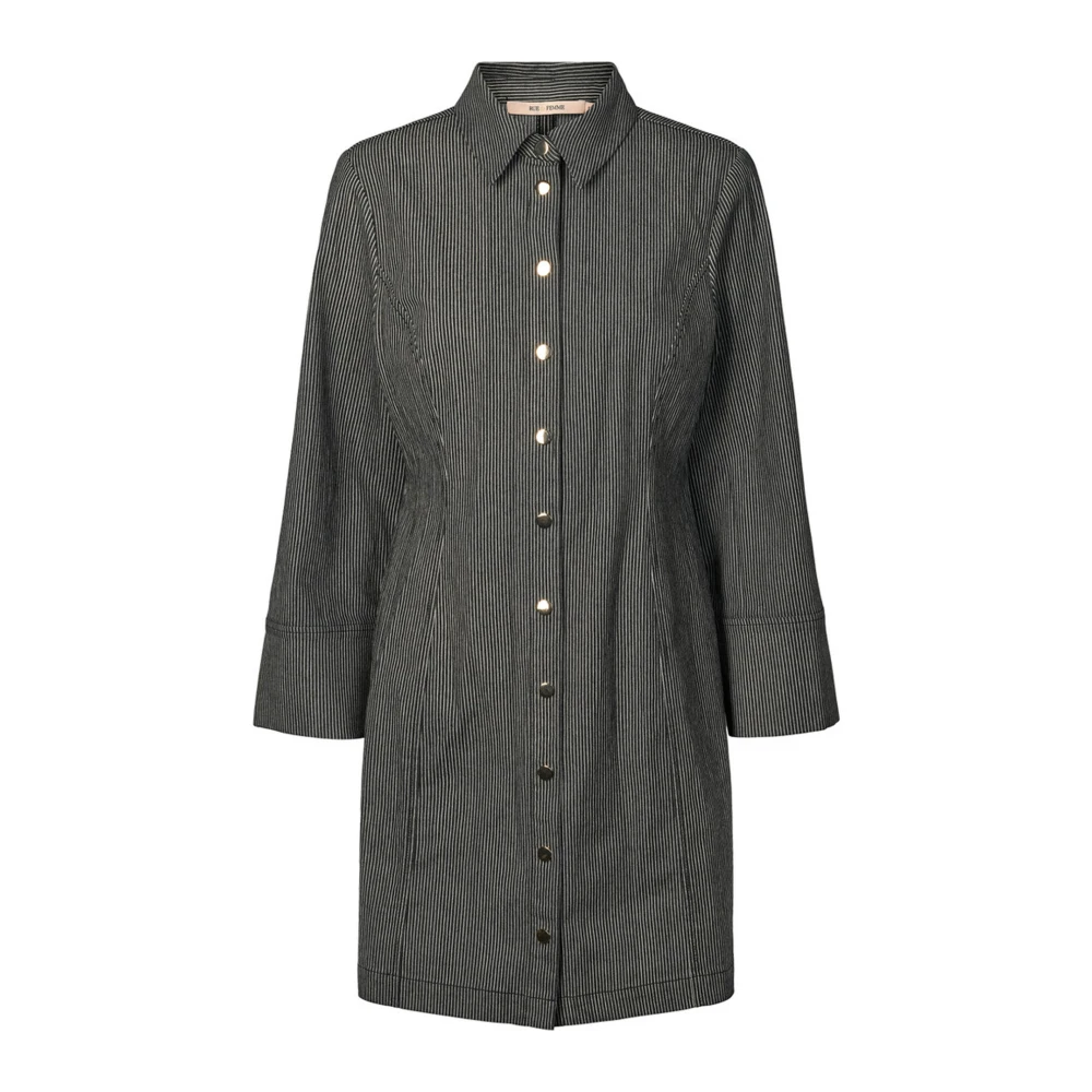 RUE de Femme Gestreepte Zwarte Jurk met Wijde Mouwen Black Dames